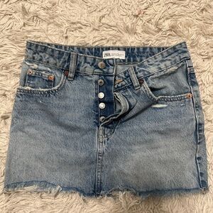 Zara Distressed Blue Denim Skirt